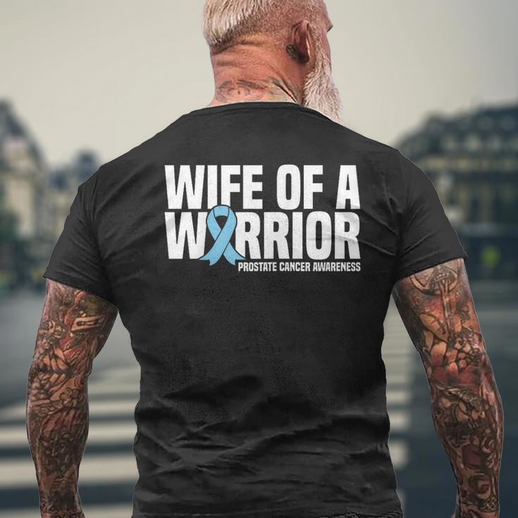 Wife Of A Warrior Blue Ribbon Prostate Cancer Awareness Men's T-shirt Back Print Gifts for Old Men