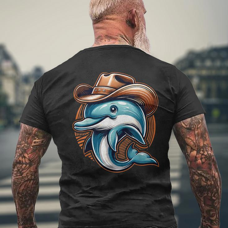 Wild Western Howdy Dolphin Sea Ocean Animal Lover Cowboy Hat Men's T-shirt Back Print Gifts for Old Men