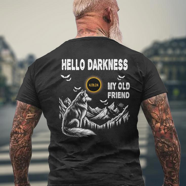 Wolf Hello Darkness My Old Friend Solar Eclipse April 8 2024 Men's T-shirt Back Print Gifts for Old Men