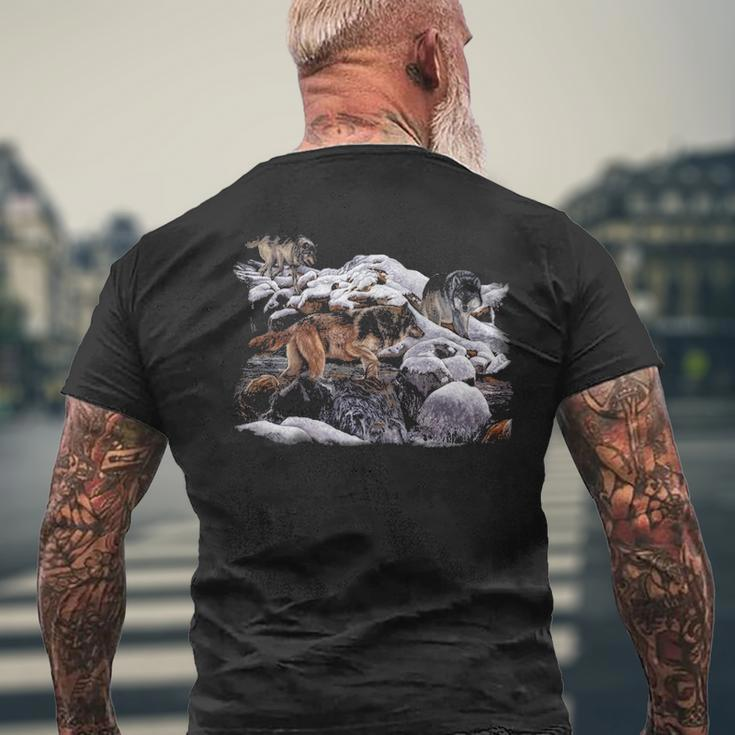 Wolf Sweat Wildlife Wolf Mountain Three Wolf Men's T-shirt Back Print Gifts for Old Men
