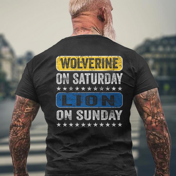 Wolverine On Saturday Lion On Sunday Detroit Men's T-shirt Back Print Gifts for Old Men