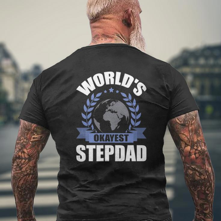 World's Okayest Step-Dad Stepdad Mens Back Print T-shirt Gifts for Old Men