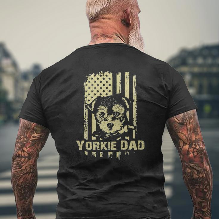 Yorkie Dad Cool Proud American Flag Father's Day Mens Back Print T-shirt Gifts for Old Men