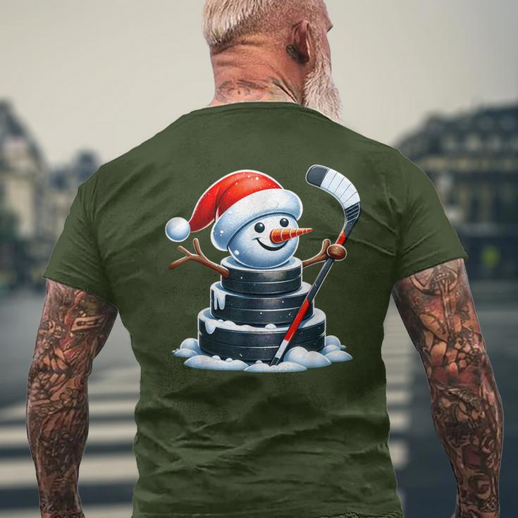 Cartoon Ice Hockey Puck Snowman With Santa Hat Christmas Men's T-shirt Back Print Gifts for Old Men