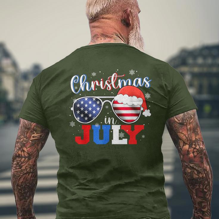 Christmas In July Santa Hat Sunglasses Usa Flag 4Th Of July Men's T-shirt Back Print Gifts for Old Men