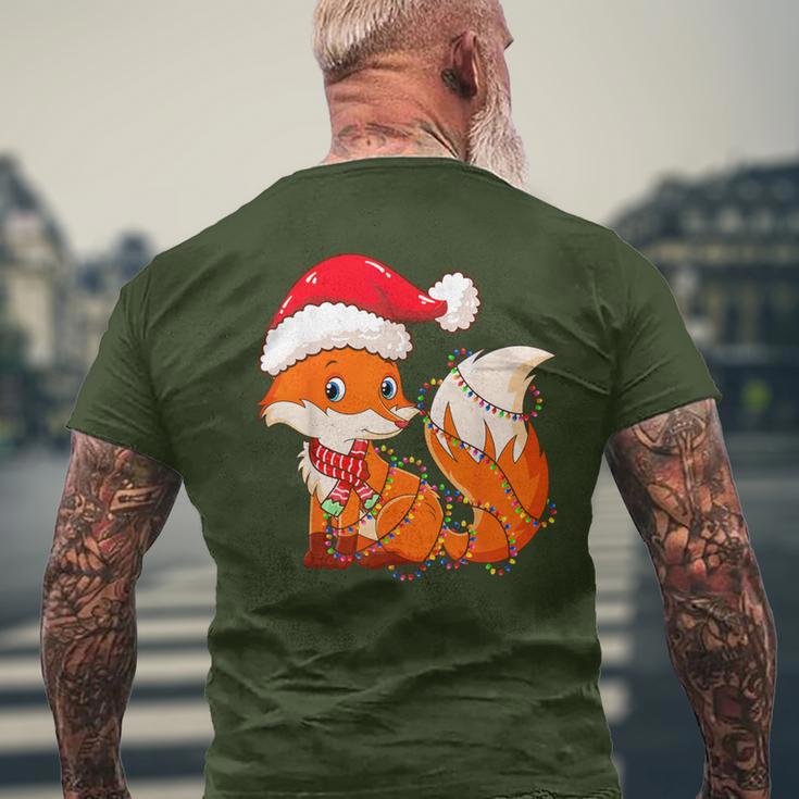 Christmas Lights Fox Wearing Xmas Hat Cute Fox Lover Men's T-shirt Back Print Gifts for Old Men