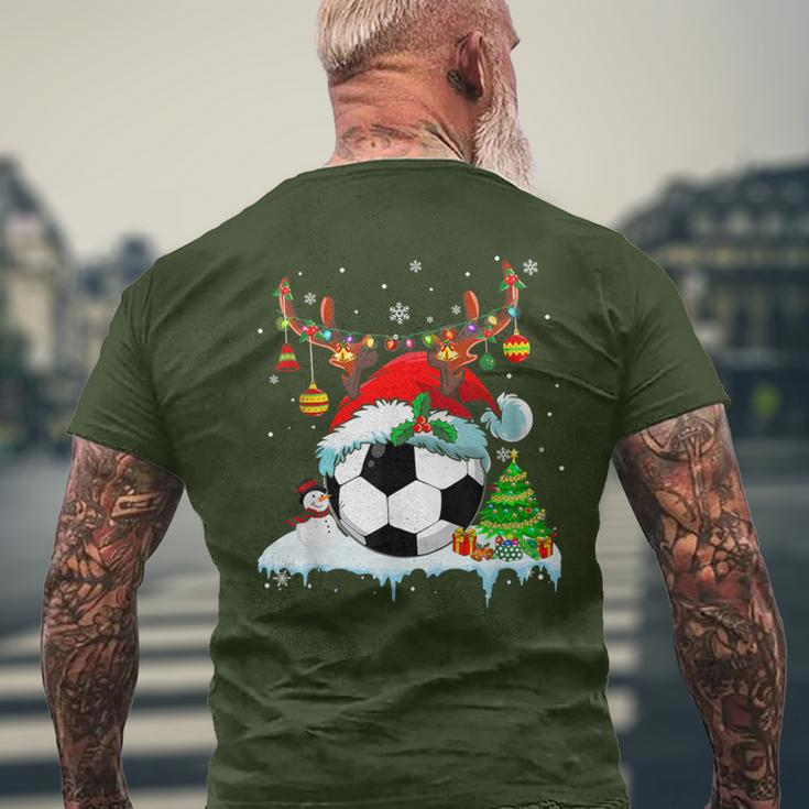 Christmas Soccer Player Lights Ball Santa Hat Xmas Pajama Men's T-shirt Back Print Gifts for Old Men