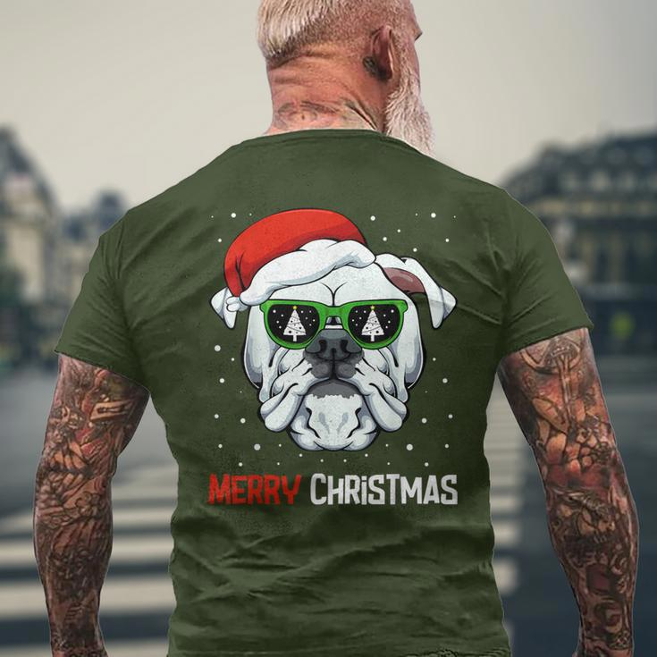 English Bulldog Merry Christmas Pajama Cute Dog Santa Hat Men's T-shirt Back Print Gifts for Old Men