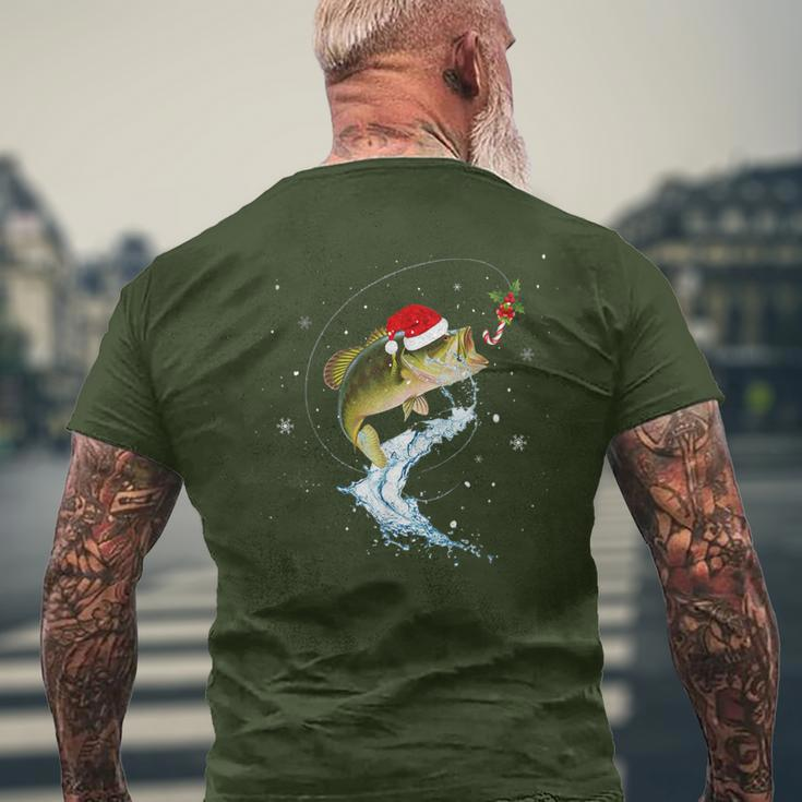 Bass Fishing Santa Hat Christmas Pajama Fishermen Fish Men's T-shirt Back Print Gifts for Old Men