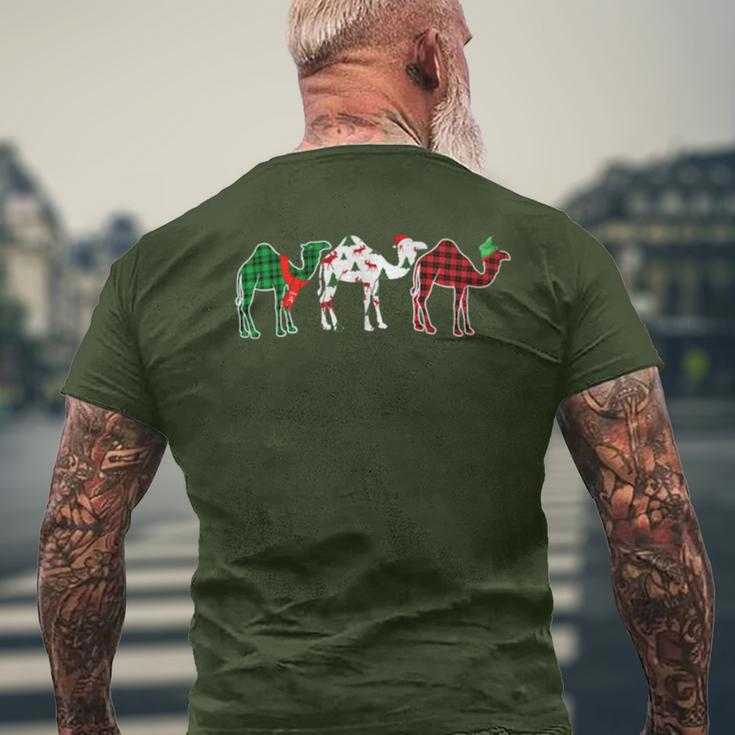 Camel Xmas Tree Lights Red Plaid Christmas Men's T-shirt Back Print Gifts for Old Men