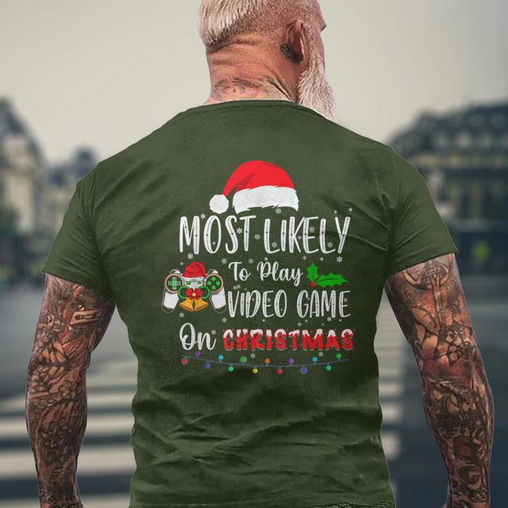Most Likely To Play Video Game On Christmas Santa Gaming Men's T-shirt Back Print Gifts for Old Men