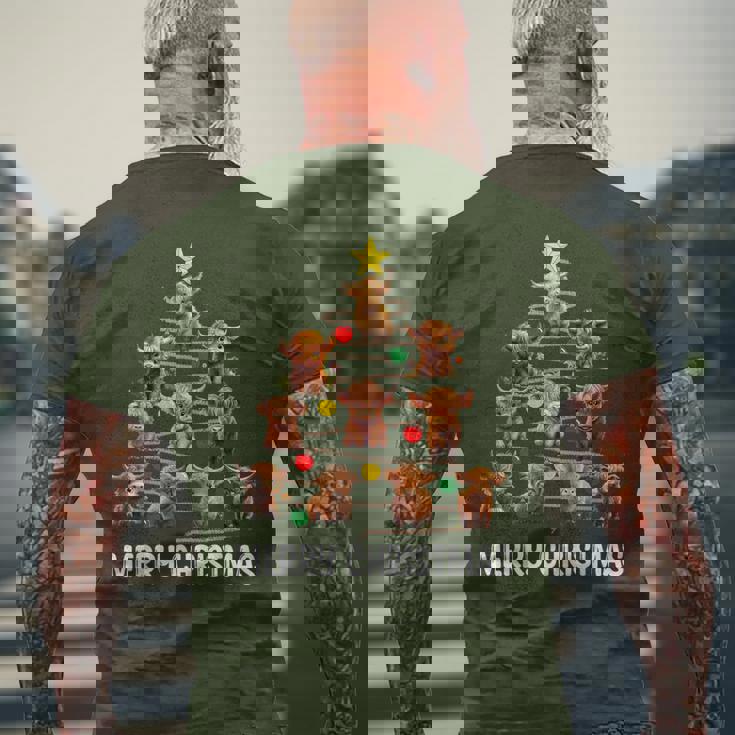 Merry Christmas Highland Cow Western Xmas Tree Pajama Men's T-shirt Back Print Gifts for Old Men