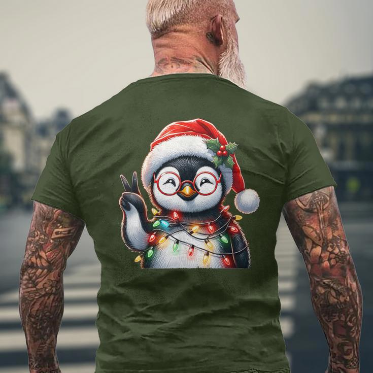 Peace Sign Hand Penguin Santa Christmas Penguin Pajamas Men's T-shirt Back Print Gifts for Old Men