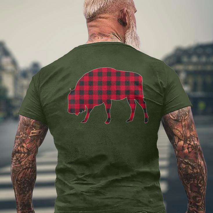 Red Plaid Bison Christmas Matching Buffalo Family Pajama Men's T-shirt Back Print Gifts for Old Men