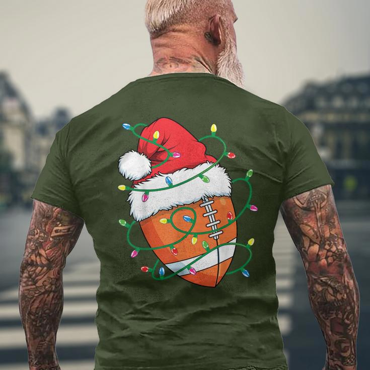 Santa Football Sports Ball Boys Christmas Xmas Lights Men's T-shirt Back Print Gifts for Old Men