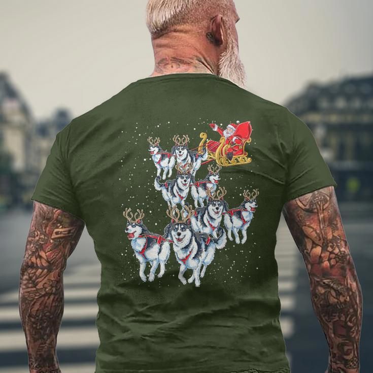 Santa Klaus Mit Husky Schlitten Weihnachten Hunde T-Shirt mit Rückendruck Geschenke für alte Männer