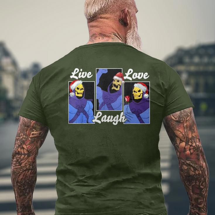 Skeleton Live Laugh Love Hat Christmas Men's T-shirt Back Print Gifts for Old Men