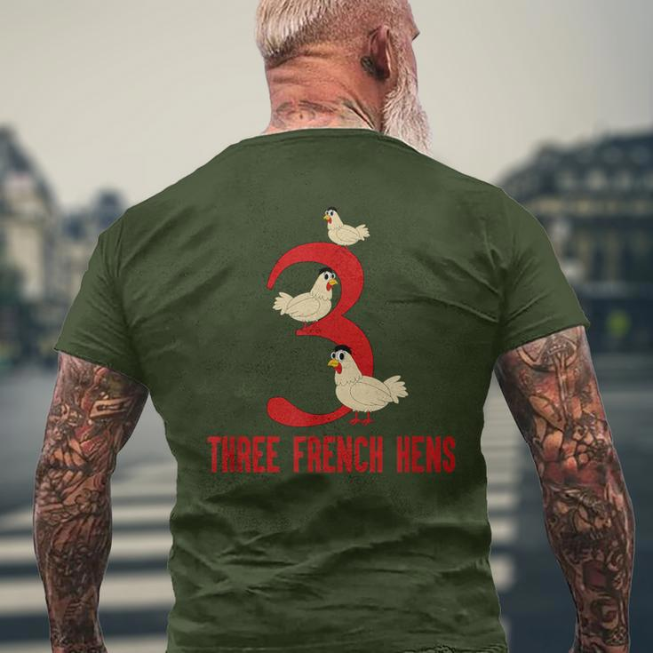 Three French Hens Song 12 Days Christmas Men's T-shirt Back Print Gifts for Old Men