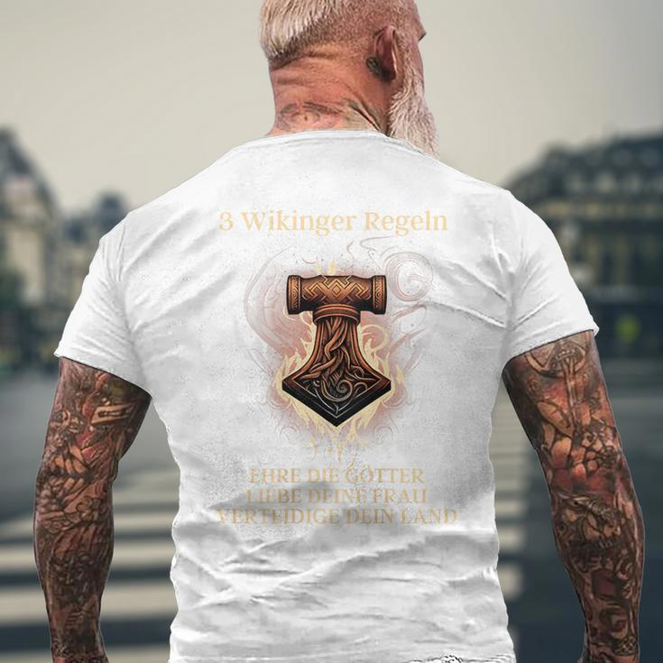 3 Wikinger Regeln Ehre Die Götter Liebe Deine Frau T-Shirt mit Rückendruck Geschenke für alte Männer