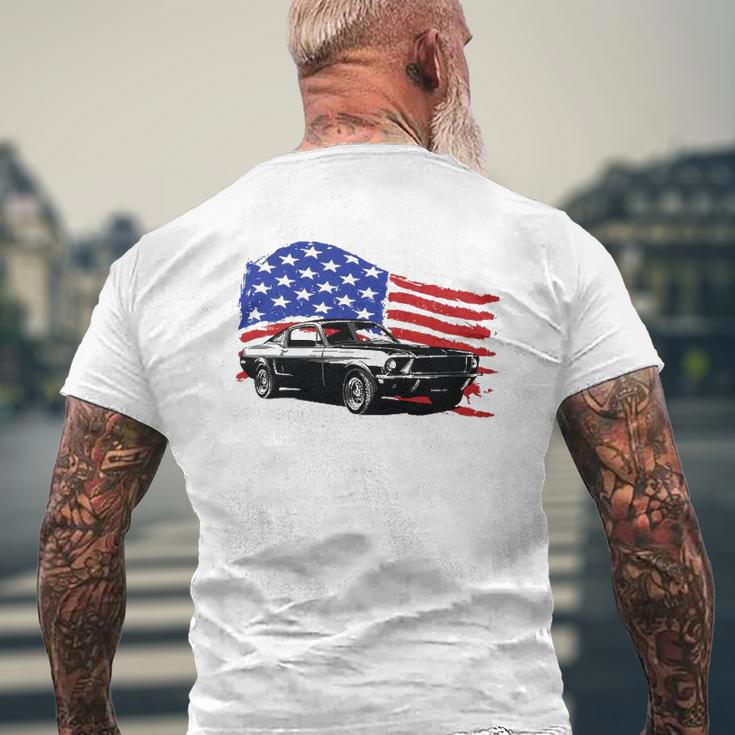 American Muscle Car With Flying American Flag For Car Lovers Mens Back Print T-shirt Gifts for Old Men
