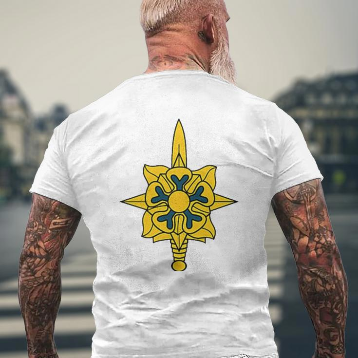 Army Military Intelligence Corps Branch Veteran Insignia Mens Back Print T-shirt Gifts for Old Men