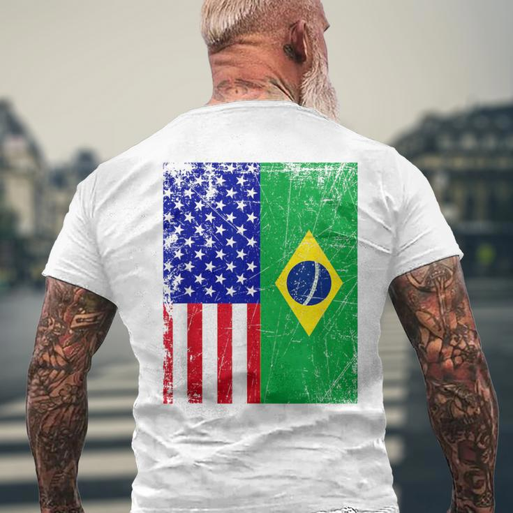 Brazilian American Flag Half Brazil Half Usa Pride Men's T-shirt Back Print Gifts for Old Men