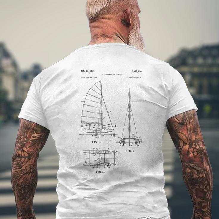 Catamaran Sailboat Blueprint Old Sailing Boat Ocean Men's T-shirt Back Print Gifts for Old Men