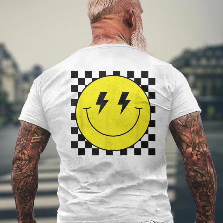 Checkered Lightning Eyes Yellow Smile Face Happy Face Men's T-shirt Back Print Gifts for Old Men