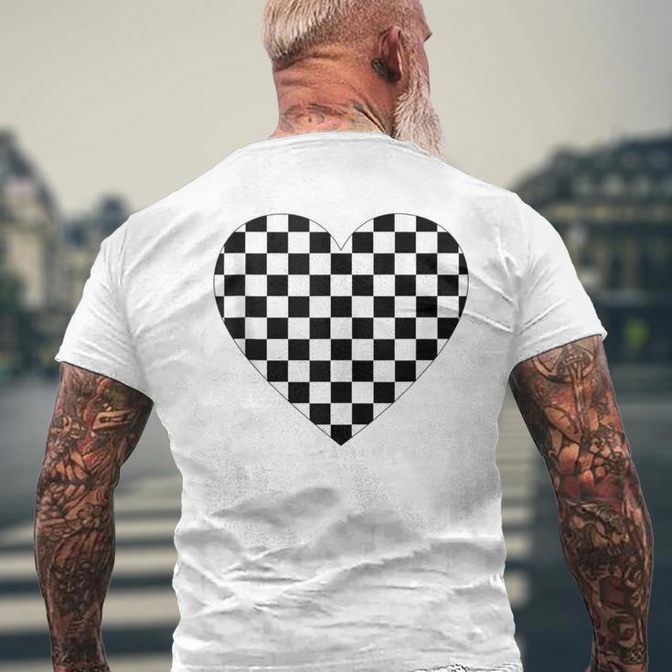 Checkered Love Heart Black White Plaid Racing Men's T-shirt Back Print Gifts for Old Men