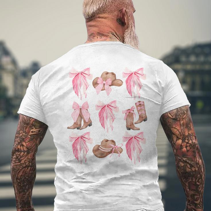 Coquette Pink Bow Cowboy Boots Hat Western Country Cowgirl Men's T-shirt Back Print Gifts for Old Men