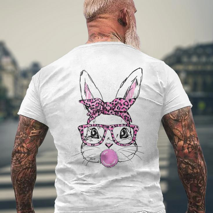 Cute Bunny Face Pink Glasses Leopard Bublegum Easter Day Men's T-shirt Back Print Gifts for Old Men