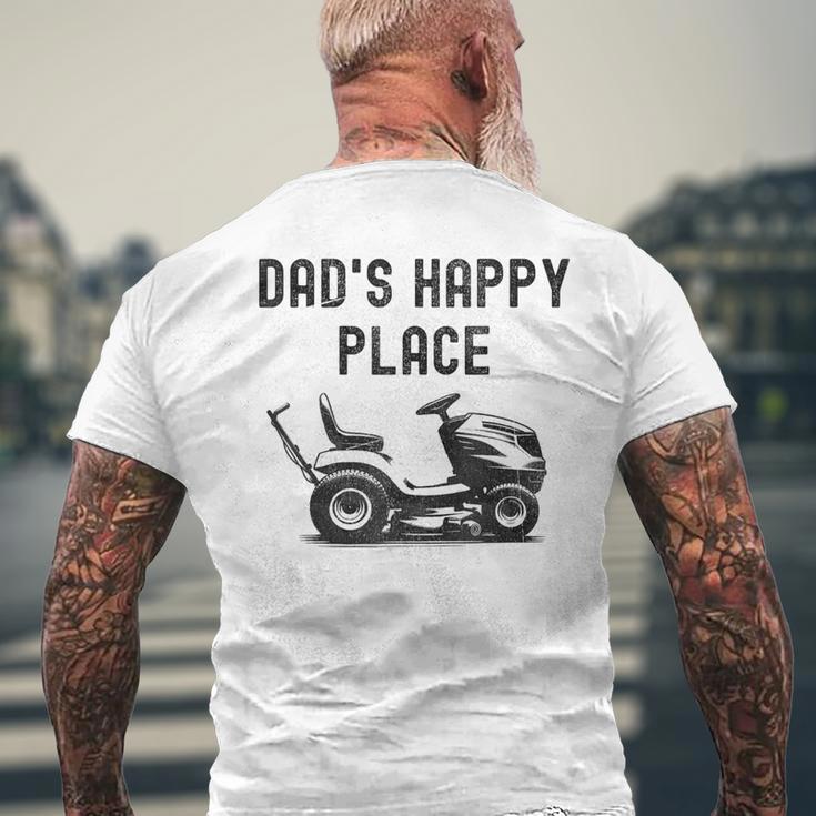 Dad's Happy Place Lawnmower Father's Day Dad Jokes Men's T-shirt Back Print Gifts for Old Men