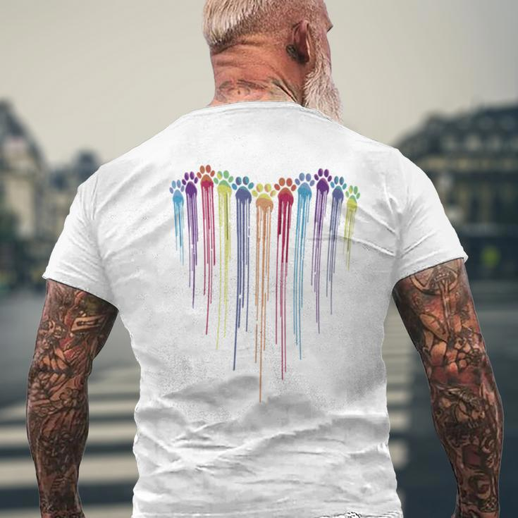 Dog Paws Heart Watercolors Painting Heart Dogs Paw Rainbow Men's T-shirt Back Print Gifts for Old Men