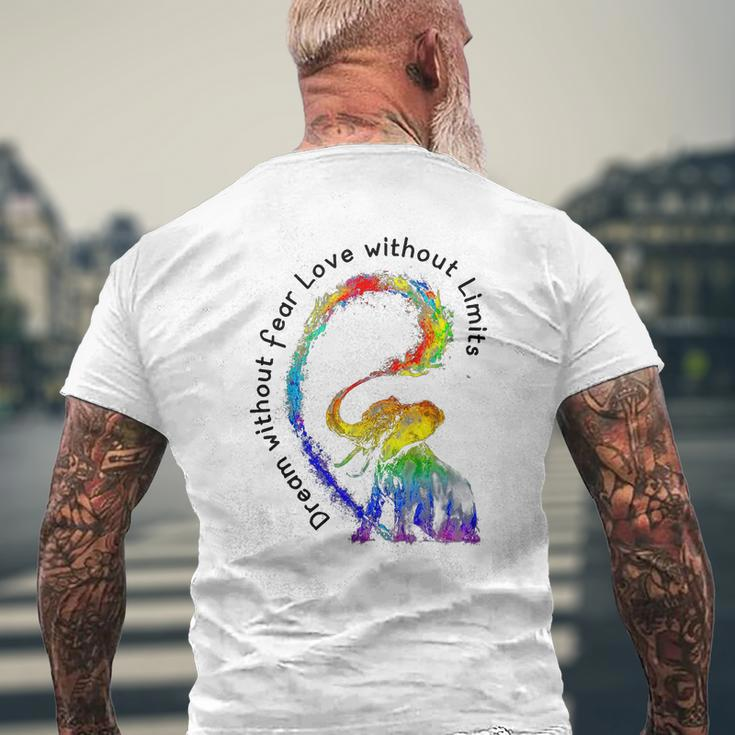 Dream Without Fear Love Without Limits Rainbow Elephant Lgbt World Pride Shirt Mens Back Print T-shirt Gifts for Old Men