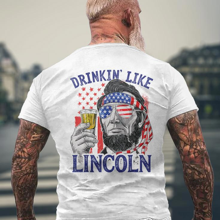 Drinking Like Lincoln 4Th Of July Abraham Abe American Flag Men's T-shirt Back Print Gifts for Old Men