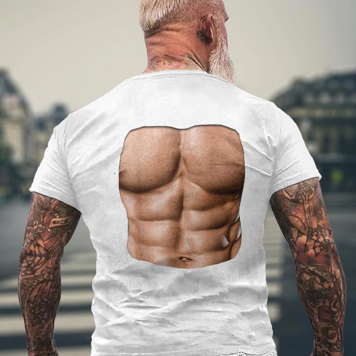 Fake Muscle Under Clothes Chest Six Pack Abs Men's T-shirt Back Print Gifts for Old Men