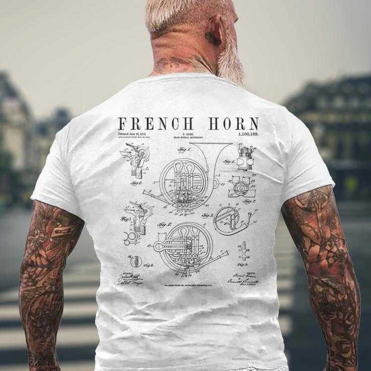 French Horn Old Vintage Antique Patent Drawing Print Men's T-shirt Back Print Gifts for Old Men