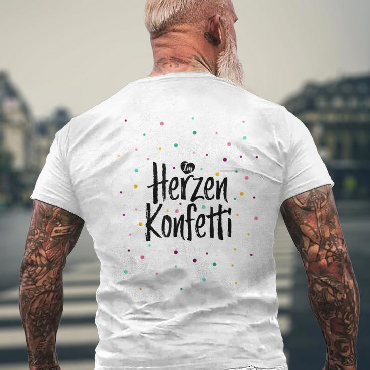 Frohes Weißes Herzkonfetti Kurzärmliges Herren-T-Kurzärmliges Herren-T-Shirt, Buntes Konfetti-Design Geschenke für alte Männer