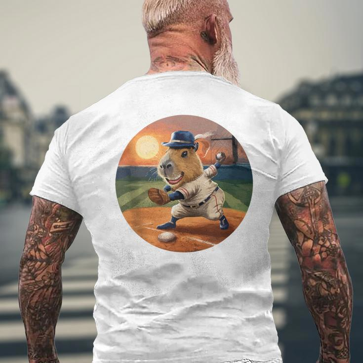 Capybara Playing Baseball Vintage Sunset Sun Capybara Men's T-shirt Back Print Gifts for Old Men