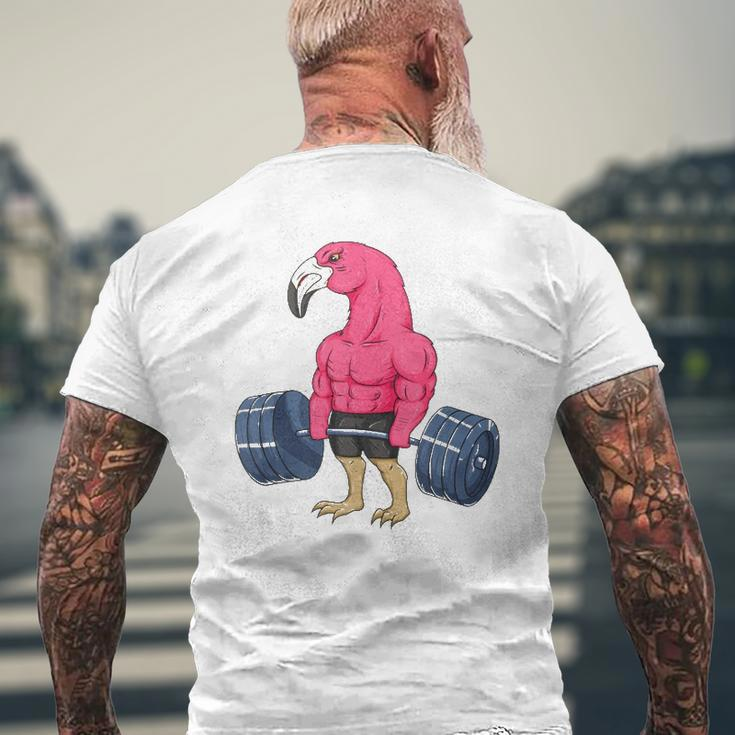 Flamingo Weightlifting Bodybuilder Muscle Fitness Mens Back Print T-shirt Gifts for Old Men