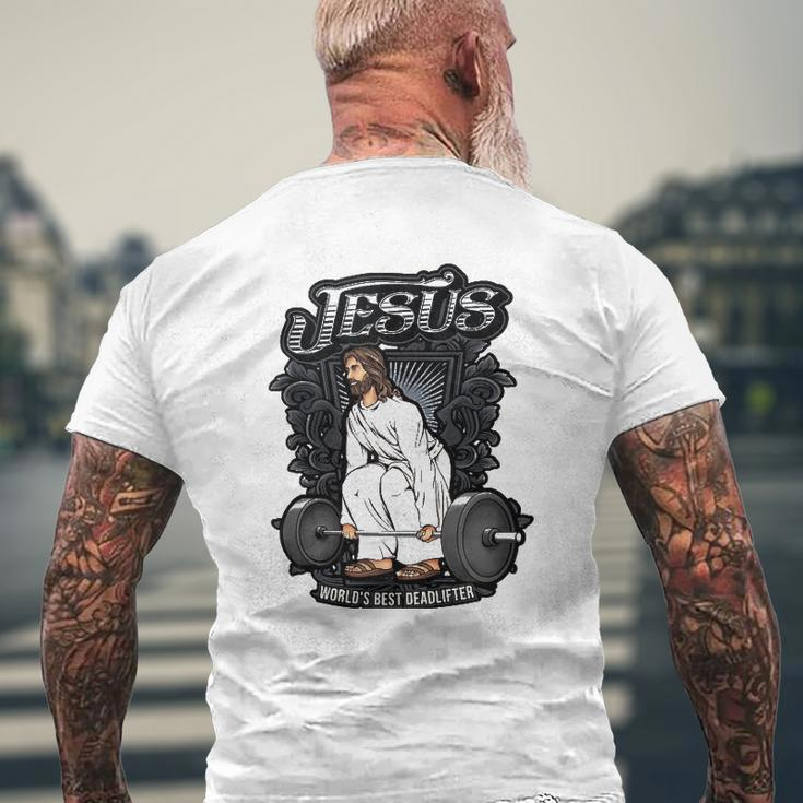 Jesus Christian Weight Lifting Pun Men Him Gag Tank Top Mens Back Print T-shirt Gifts for Old Men