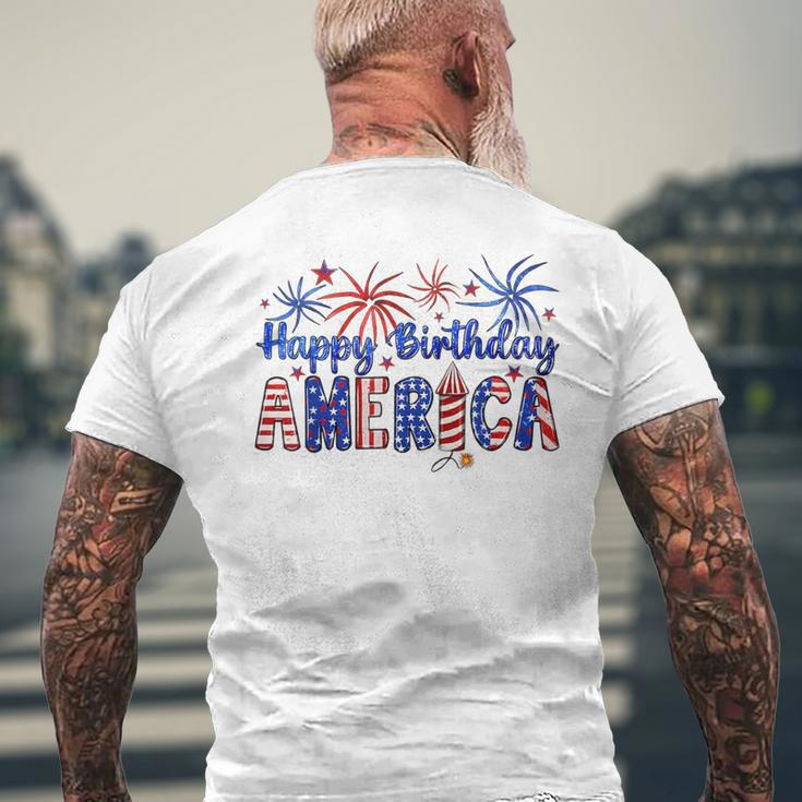 Happy Birthday America Firework Usa Flag 4Th Of July Freedom Men's T-shirt Back Print Gifts for Old Men