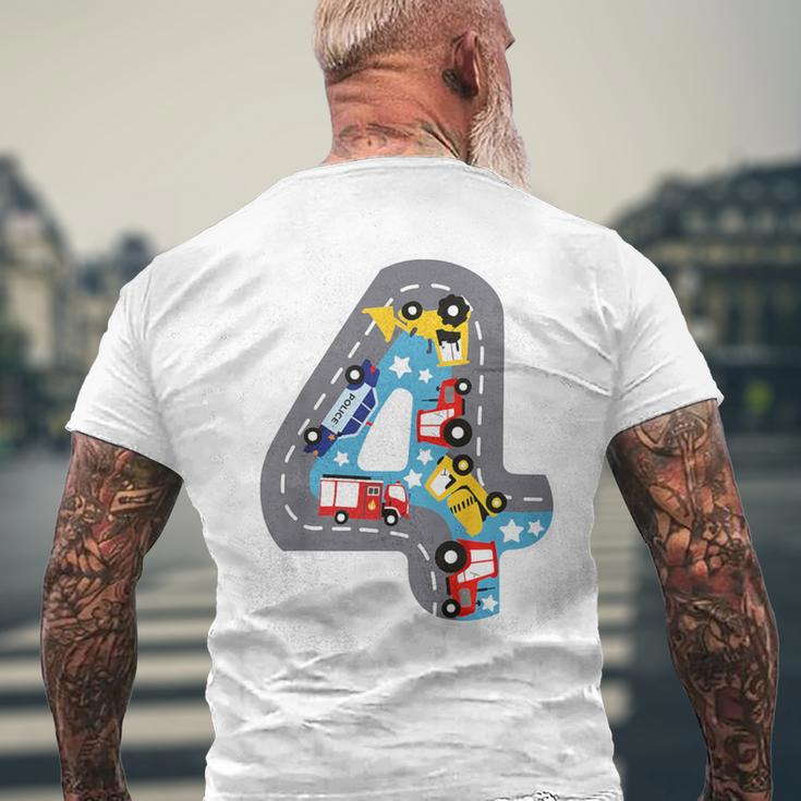 Kinder Kinder Geburtstag 4 Jahre Junge Autos Zahl Alter Straße T-Shirt mit Rückendruck Geschenke für alte Männer