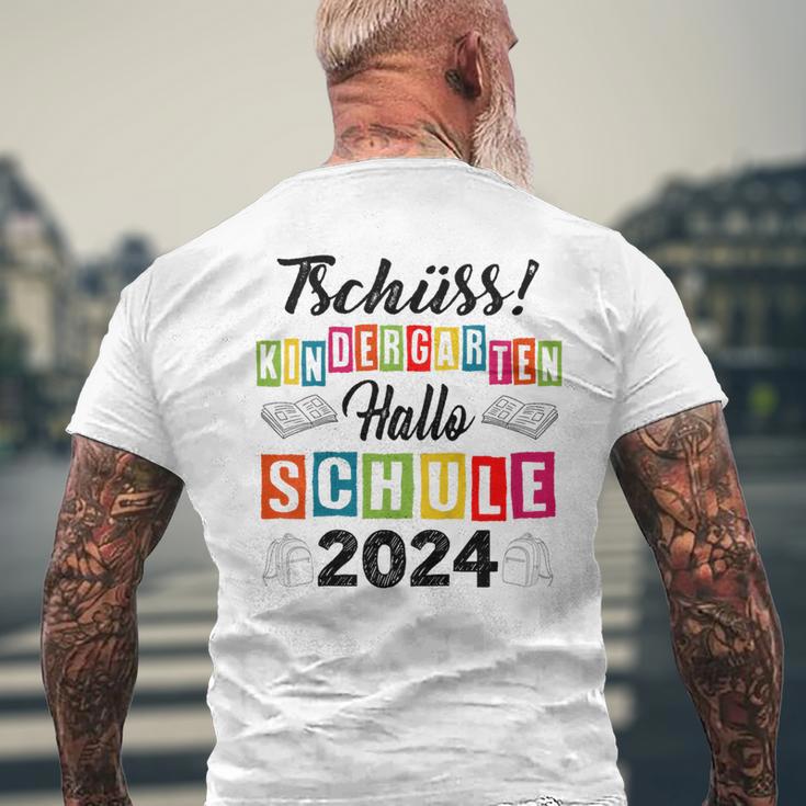 Kinder Tschüss Kindergarten Hallo Schule 2024 Kita Abgänger T-Shirt mit Rückendruck Geschenke für alte Männer