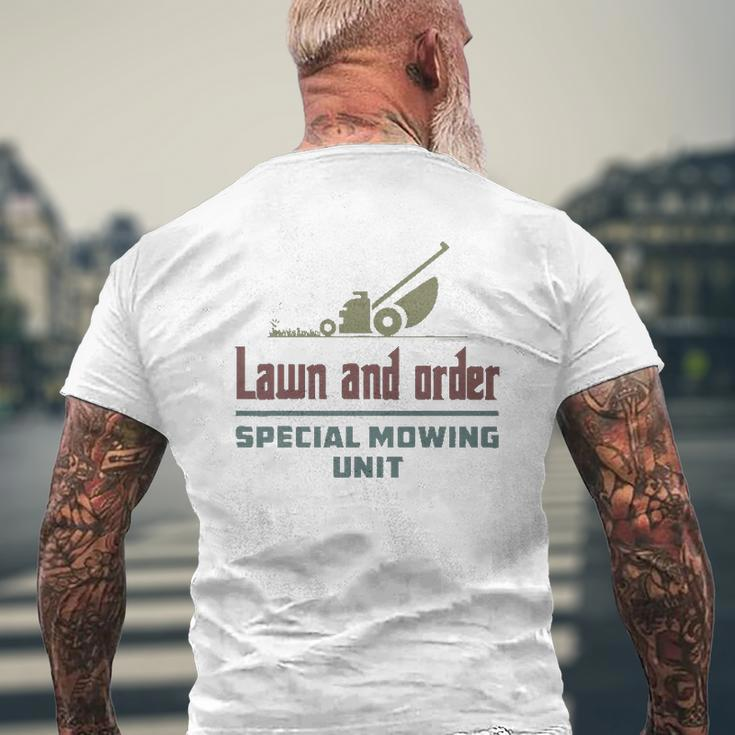 Lawn And Order Special Mowing Unit Dad Joke Mens Back Print T-shirt Gifts for Old Men