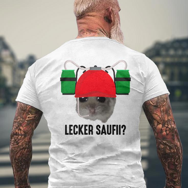 Lecker Saufii Bierchen X Sad Hamster Meme Bier Bierhelm T-Shirt mit Rückendruck Geschenke für alte Männer