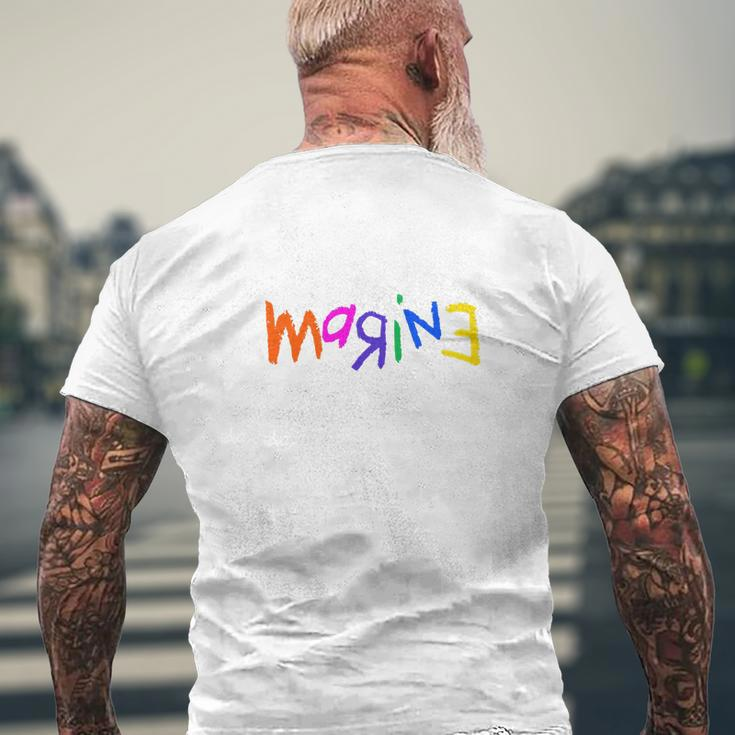 Marine Crayon Colorful Art Mens Back Print T-shirt Gifts for Old Men