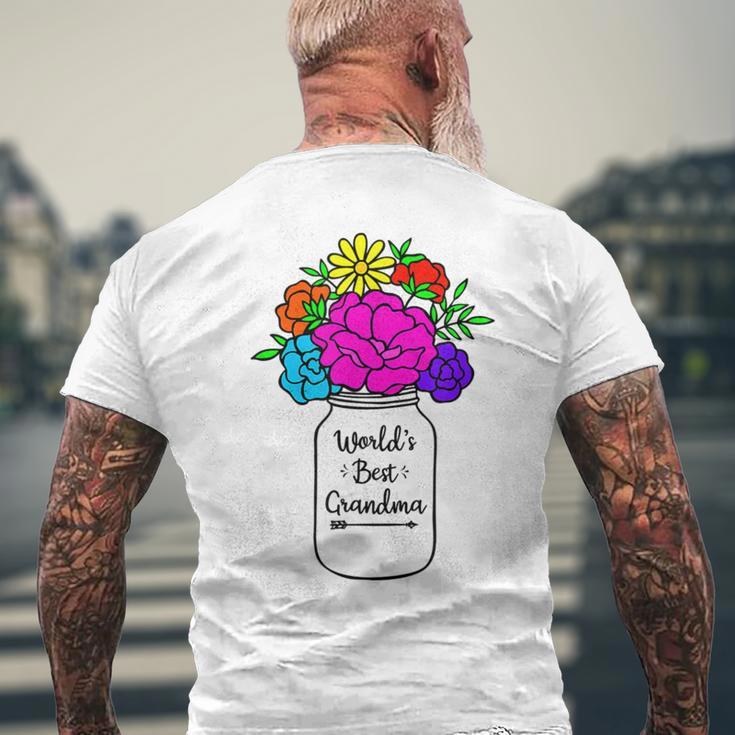 Mason Jar Colorful Flowers Bouquet Men's T-shirt Back Print Gifts for Old Men