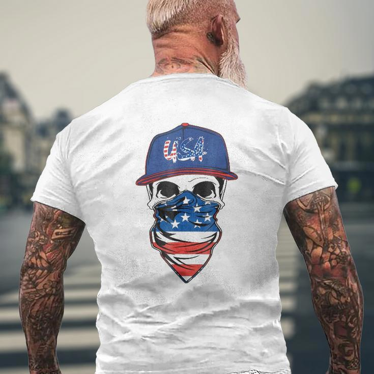 Men's American Flag Skull Usa Military Mens Back Print T-shirt Gifts for Old Men