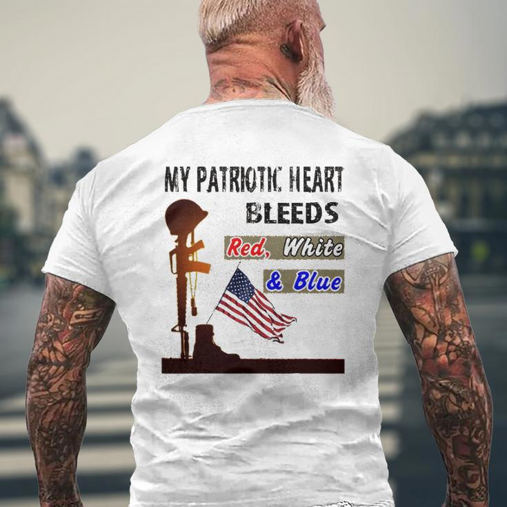 My Patriotic Heart Bleeds Red White & Blue Veteran Mens Back Print T-shirt Gifts for Old Men